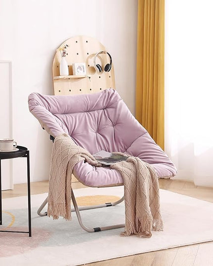 Tiita Comfy Saucer Chair, Soft Faux Fur Oversized Folding Accent Chair, Lounge Lazy Chair for Kids Teens Adults, Metal Frame Moon Chair for Bedroom, Living Room, Dorm Rooms - LeafyLoom