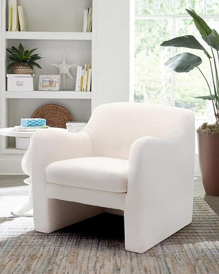 COLAMY Sherpa Accent Chair for Living Room, Living Room Chair, Soft Padded Armchair with Back, Comfy Accent Living Room Chair with Back, Cream - LeafyLoom