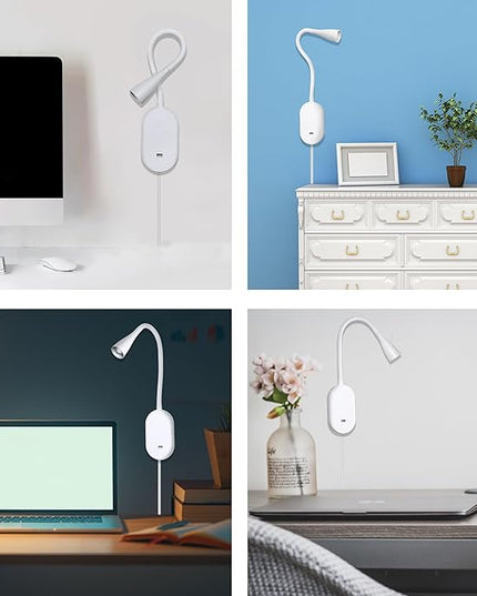 QinYing Reading Lights for Books in Bed, Wall Mounted Book Light for Reading in Bed, USB Charging 5 Dimming Levels Headboard Reading Lamp, Touch Control LED Flexible Gooseneck 4000k Bed Lights, White - LeafyLoom