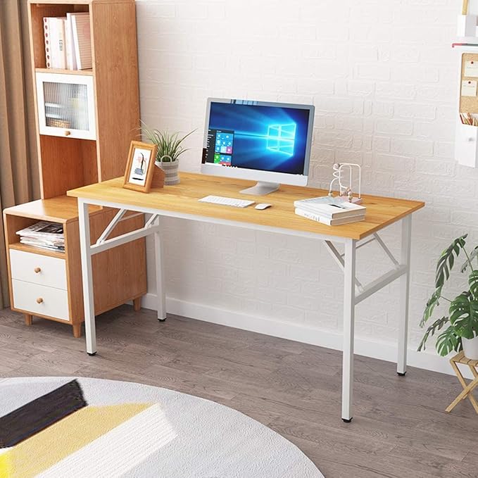 SogesGame 47 inches Computer Desk Folding Table Small Writing Desk Compact Desk Foldable Desk No Install Needed,Teak White,LP-AC5YW-120 - LeafyLoom