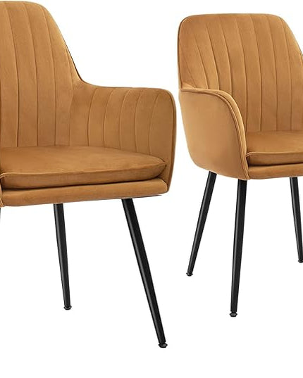 CangLong Furniture Modern Living Dining Room Accent Arm Chairs Club Guest Metal, Set of 2, Brown+Black Legs - LeafyLoom