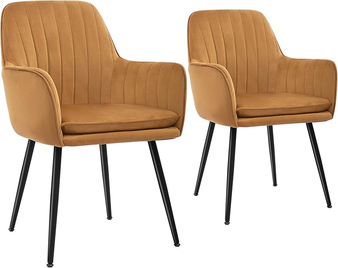 CangLong Furniture Modern Living Dining Room Accent Arm Chairs Club Guest Metal, Set of 2, Brown+Black Legs - LeafyLoom