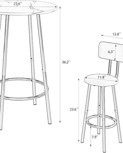 NicBex Small Dining Table for 2 Kitchen Table and Chairs Round Dining Table Set Bar Table, Equipped with 2 Bar Stools, with Backrest and Partition for Kitchen Breakfast, Party Room, White Oak - LeafyLoom