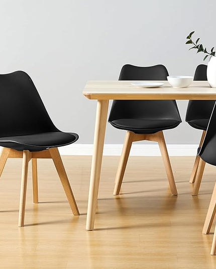 CangLong Side Chair Mid Century Modern Dining Chair with Wood Legs for Kitchen, Living,Dining Room, Set of 4, Black - LeafyLoom