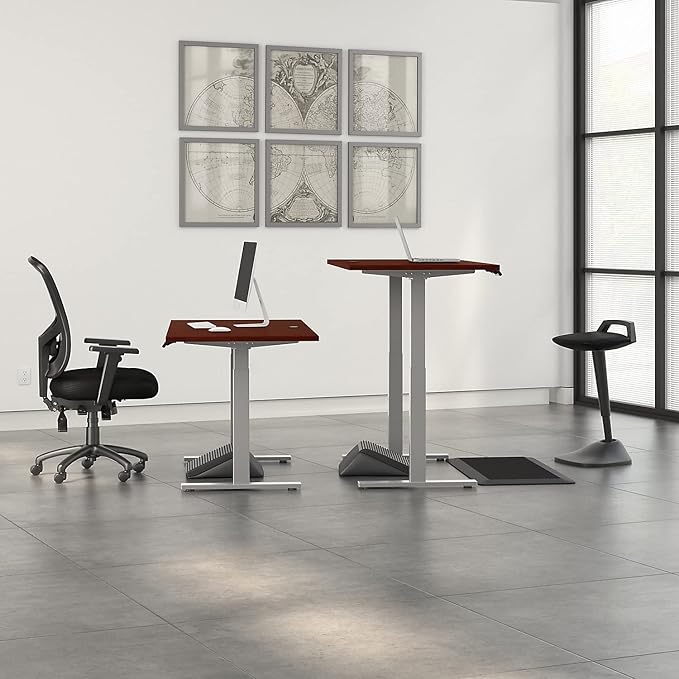 Bush Business Furniture Move 60 Series Electric Ergonomic Sit-Stand Computer Table for Home and Professional Office, 60W x 30D, Hansen Cherry - LeafyLoom