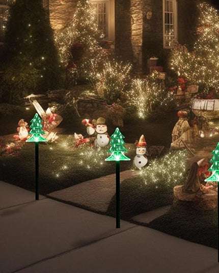 ILLUMINEW Christmas Solar Pathway Lights, Set of 5 Waterproof Landscape Christmas Lights, Stake Christmas Decorations, LED Lights for Yard Lawn Patio Walkway Decor (5PCS-Green-Tree) ILLUMINEW