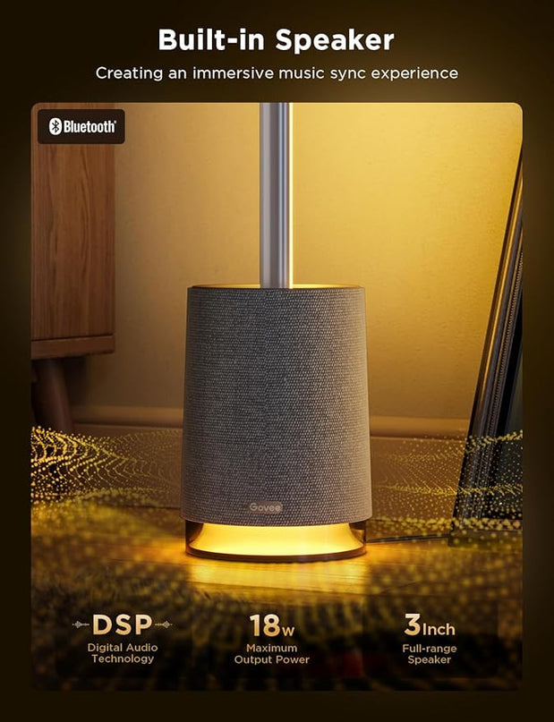 Govee Floor Lamp Pro, RGBIC LED Lamp with Bluetooth Speaker and White Noise, 2100 Lumens Standing Lamp, Works with Alexa, 16 Million Colors, Music Sync, Floor Lamp for Bedroom, Living Room, Gray - LeafyLoom