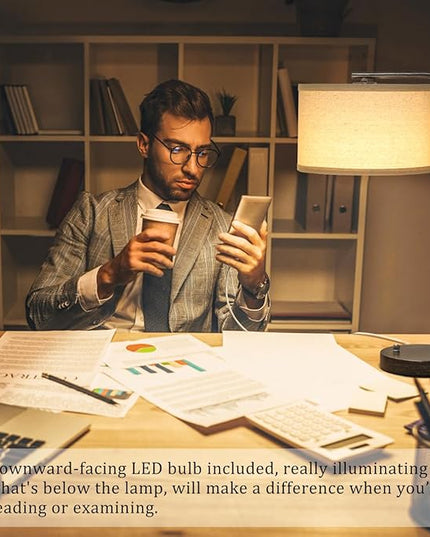 USB Bedside Lamp, Industrial Side Table Lamp with Dual USB Charging Ports, Fully Dimmable Nightstand Lamp, Tall Reading Lamp Desk Lamp for Bedroom, Living Room, Office, 9W LED Bulb Included - LeafyLoom
