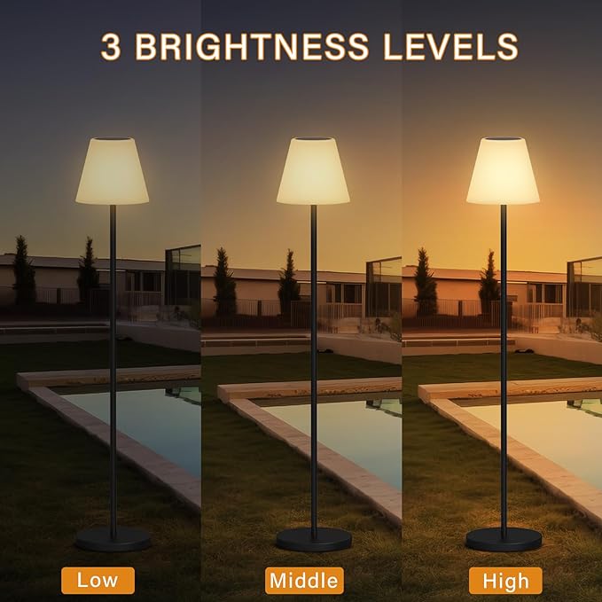 Solar Floor Lamp Indoor&Outdoor Lamps for Patio, IP44 Waterproof USB Rechargeable Indoor Cordless Floor Lamp with Light Sensor, Dimmable Warm White+RGB LED Outdoor Floor Lamp for Lawn Yard Garden - LeafyLoom