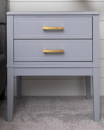 2 Drawer Side Table with Charging Station - Mid Century Modern with Polished Gold Handles, 2 USB Ports & 2 Outlets - Multifunctional Smart Bedside Table Nightstand for Your Home - 24" Tall (Gray) - LeafyLoom