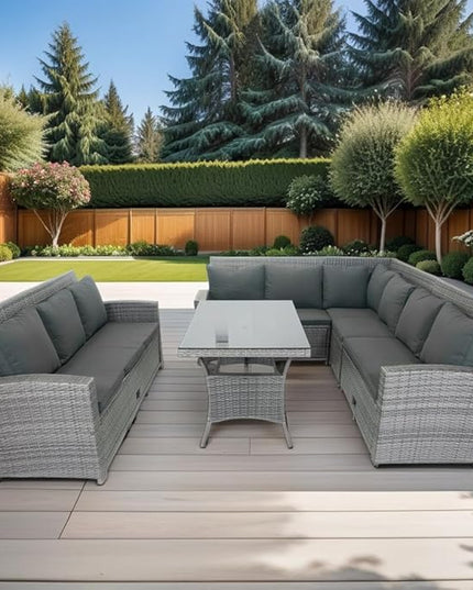 5 Pieces Outdoor Rattan Patio Furniture Sectional, Seater Conversation Set with 3 Storage Under Seat Wicker + Dark Cushion for Backyard, Deck, Poolside, Zl-Grey - LeafyLoom