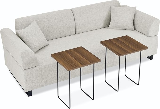 Morden Linen Upholstered 3 Seat Sofa Couch with Two End Tables and 2 Pillows, Free Transformation Removable Back and Armrests for Living Room, 86.25", Beige-395 - LeafyLoom