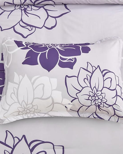 Purple Comforter Set King 7 Piece Bed in a Bag Purple Floral Comforter with Sheet Set Soft Micorfiber Reversible Bedding Set (1 Comforter,2 Pillow Shams,1 Flat Sheet,1 Fitted Sheet,2 Pillowcases) - LeafyLoom