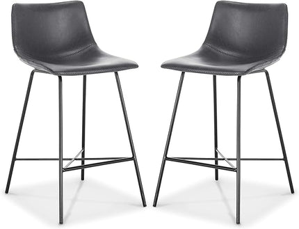 Poly and Bark Counter Stool 24 inches - Counter Height Bar Stools Set of 2 - Sturdy Kitchen Stools with Backs - Comfortable Bar Chair - Modern Countertop-High Chairs, Kitchen Island Barstools – Grey - LeafyLoom