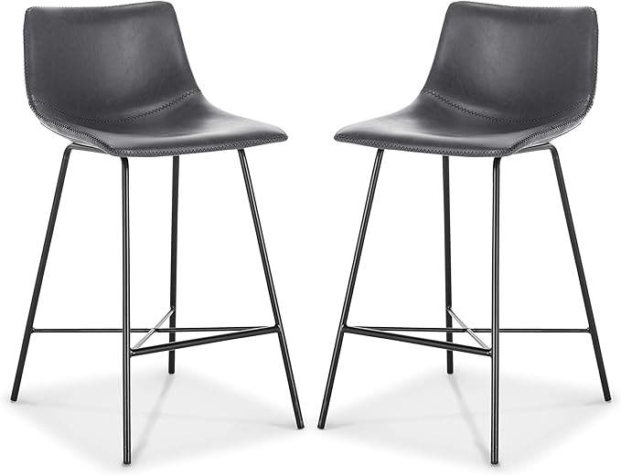 Poly and Bark Counter Stool 24 inches - Counter Height Bar Stools Set of 2 - Sturdy Kitchen Stools with Backs - Comfortable Bar Chair - Modern Countertop-High Chairs, Kitchen Island Barstools – Grey - LeafyLoom