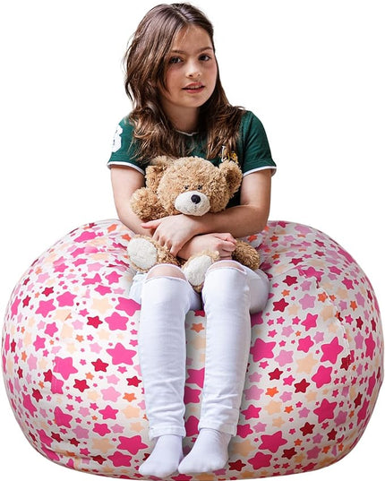 Wekapo Stuffed Animal Storage Bean Bag Chair Cover for Kids | Stuffable Zipper Beanbag for Organizing Children Plush Toys Large Premium Cotton Canvas (Small star, X-Large) - LeafyLoom