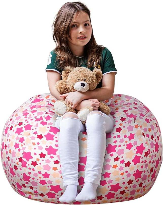 Wekapo Stuffed Animal Storage Bean Bag Chair Cover for Kids | Stuffable Zipper Beanbag for Organizing Children Plush Toys Large Premium Cotton Canvas (Small star, X-Large) - LeafyLoom