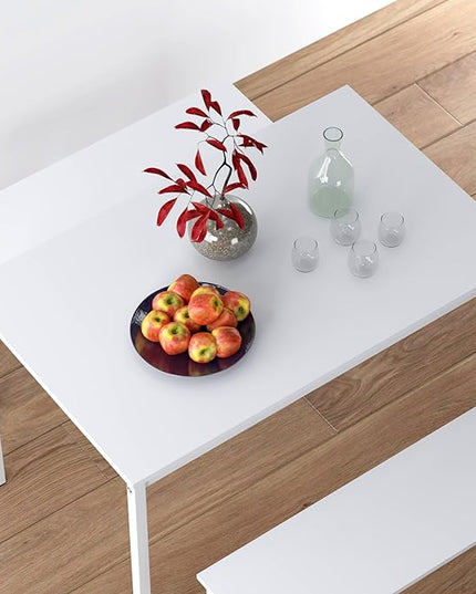 sogesfurniture Kitchen Table Set with 2 Benches, Dining Table Set for 4, 3 Piece Dining Room Set Industrial Style Furniture, Wooden Kitchen and Dining Set, Dining Table with Benches,White - LeafyLoom
