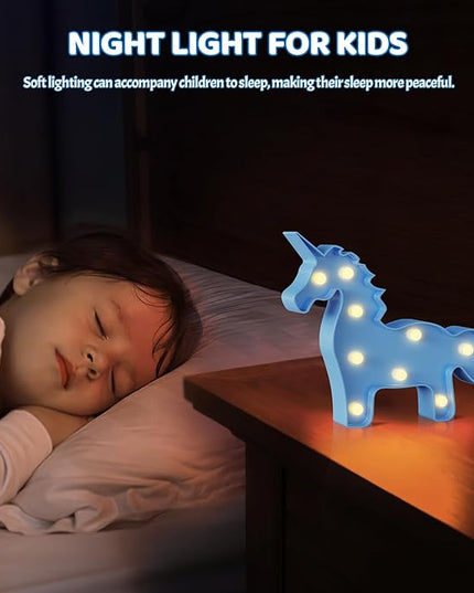 Blue Unicorn Decor, Battery Powered Unicorn Night Light for Kids, Unicorn Party Decorations, Unicorn Birthday Decorations for Girls, Girls Night Light, Girls Room Decor - LeafyLoom