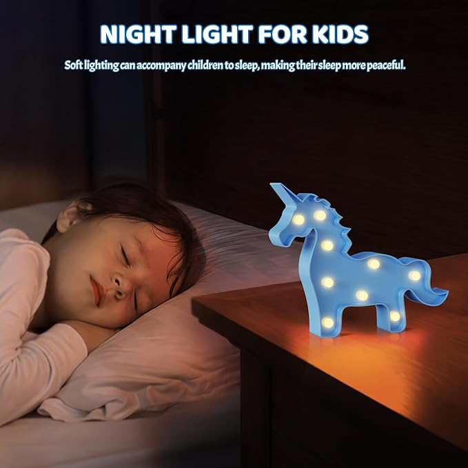 Blue Unicorn Decor, Battery Powered Unicorn Night Light for Kids, Unicorn Party Decorations, Unicorn Birthday Decorations for Girls, Girls Night Light, Girls Room Decor - LeafyLoom