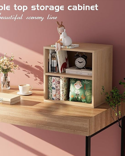 Storage Cube 2 Tires Natural Stackable Storage Shelf, Cubby Organizer Wooden Display Shelf Closet Organizer,Modern Cubical Bookcase Compact Storage Cabinet for Living Room Bedroom Office - LeafyLoom