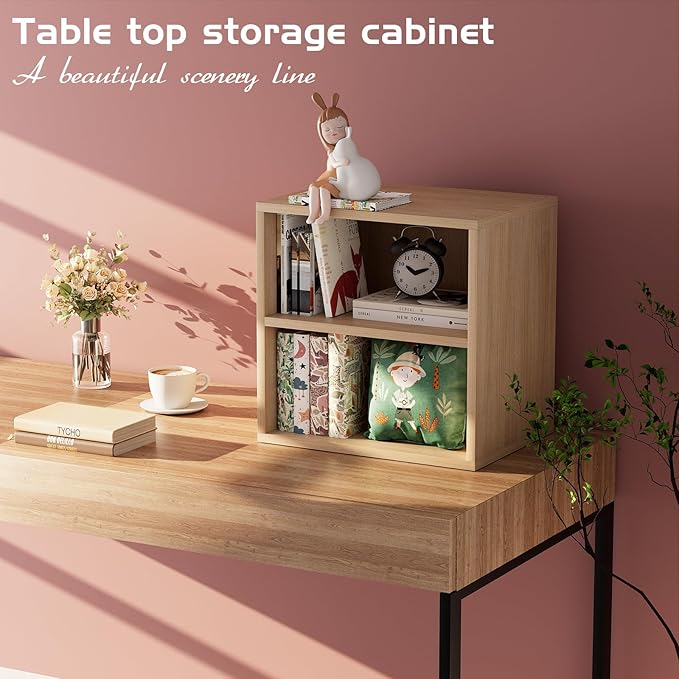 Storage Cube 2 Tires Natural Stackable Storage Shelf, Cubby Organizer Wooden Display Shelf Closet Organizer,Modern Cubical Bookcase Compact Storage Cabinet for Living Room Bedroom Office - LeafyLoom