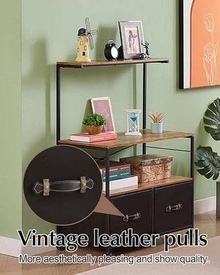 VECELO Mobile Lateral File Cabinet Rolling Printer Stand with 3 Open Storage Shelf, Ideal for Letter Size Folders, with Lockable Casters, Strong Steel Frame, Perfect for Office, 2 Drawer, Brown+Black - LeafyLoom