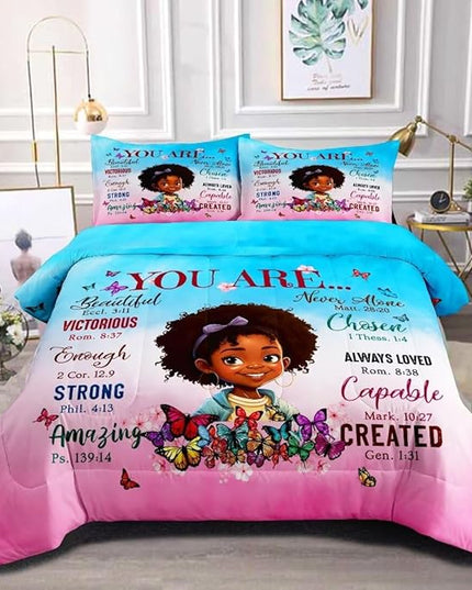 Black Girl Comforter Set Queen for Kids Teens,God Says You are Comforter Set for Black Women,Black Girl Magic Bedding Set,African American Girl Bed Bedroom Set - LeafyLoom