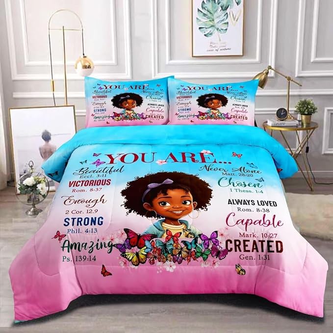 Black Girl Comforter Set Twin for Kids Teens,God Says You are Comforter Set for Black Women,Black Girl Magic Bedding Set,African American Girl Bed Bedroom Set - LeafyLoom