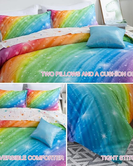 Btargot Super Soft 6 Pieces Gradient Star Ring Comforter Set, Colorful Glitter Rainbow Star Pattern Bedding Set for Boys Girls Teens,Twin Multicolor - LeafyLoom