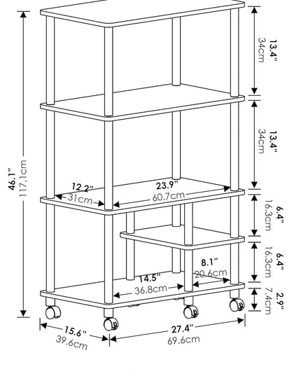 Furinno Turn-N-Tube 4-Tier Toolless Kitchen Storage Shelf Cart, Americano/Black - LeafyLoom