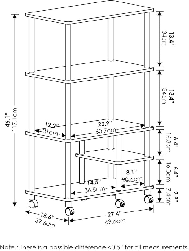 Furinno Turn-N-Tube 4-Tier Toolless Kitchen Storage Shelf Cart, Americano/Black - LeafyLoom