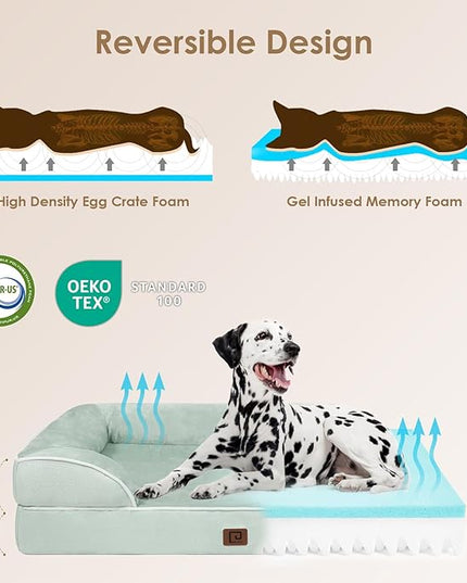 EHEYCIGA Orthopedic Large Dog Bed, Waterproof Memory Foam, Non-Slip Bottom, Sage Green, 41"L x 27"W x 6.5"Th EHEYCIGA