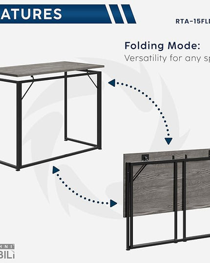 Techni Mobili Space Saving Folding Desk, Grey - LeafyLoom