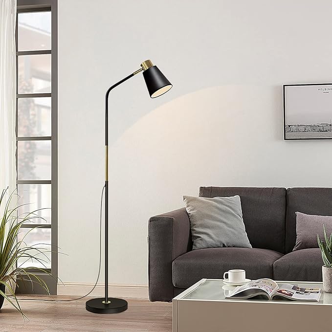 Floor Lamp, Industrial Floor Lamp Height Adjustable 360°Rotation Lampshade Modern Standing Lamp, Floor Lamps for Living Room, Office, Bedroom Reading, Work etc (Black) - LeafyLoom