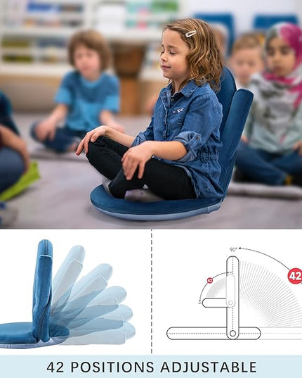 Nnewvante Floor Folding Chair Armrest, 42 Position Back Support Adjustable Floor Seat Washable Stackable Cushion for Class Meditation Playing Adults Kids,Ctystal Velvet Navy Blue - LeafyLoom