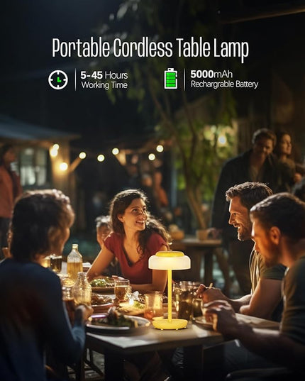 QiMH Battery Operated LED Table Lamp, 2 Pack 5000mAh Cordless Desk Lamp with 3 Level Brightness Touch Control, Mini Rechargeable Night Light for Living Room, Bedroom, Outdoor bar (Yellow) - LeafyLoom