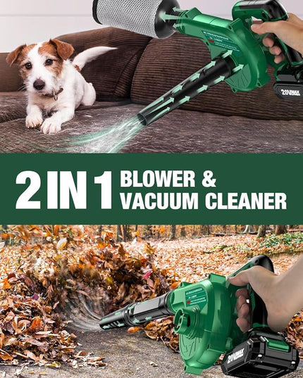 K I M O. Cordless Leaf Blower Vacuum Combo 4 IN 1, 3 Nozzles for Inflation & Compression,3 Modes & Variable Speed, 20000RPM 150MPH, 2X2.0Ah Battery, Extended Tube, Mini Leaf Blowers for Lawn Care|Yard - LeafyLoom