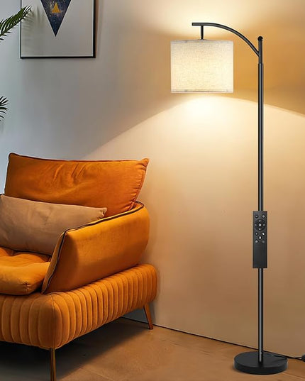 Floor Lamp for Living Room with 4 Color Temperatures, Standing Lamp with Adjustable Linen Shade， Remote Control and Stepless Dimmable tall lamp for Bedroom, Office，9W Bulb Included（Black） - LeafyLoom