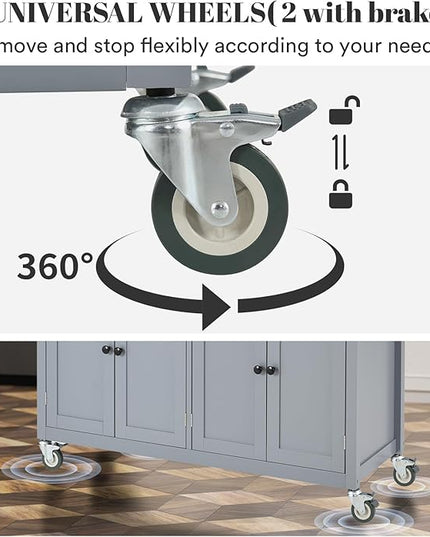 Large Kitchen Island On Wheels with Storage 54in Width Mobile Moveable Portable Rolling Wood Island for Kitchen Dining Room with Drawers Cabinet Spice Rack Towel Rack - LeafyLoom