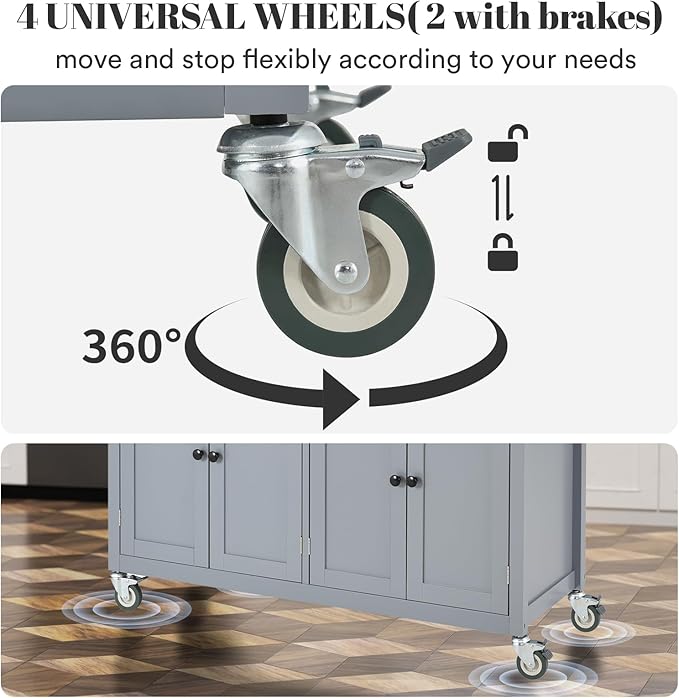 Large Kitchen Island On Wheels with Storage 54in Width Mobile Moveable Portable Rolling Wood Island for Kitchen Dining Room with Drawers Cabinet Spice Rack Towel Rack - LeafyLoom