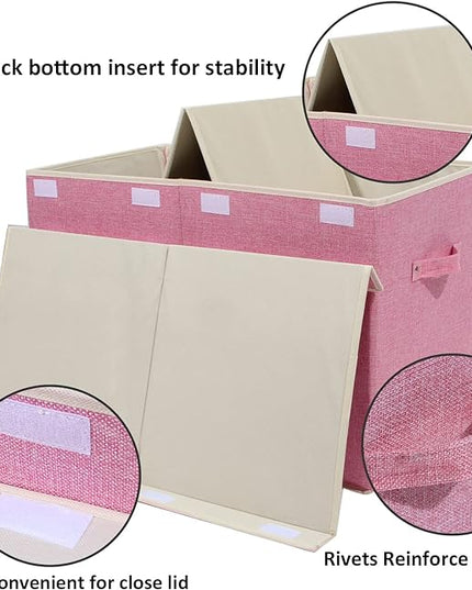 popoly Large Toy Box Chest Storage with Flip-Top Lid, Collapsible Kids Storage Boxes Container Bins for Childrens Toys, Playroom Organizers, 25"x13" x16" (Linen Pink) - LeafyLoom