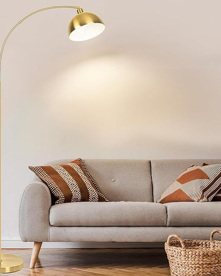 【Upgraded】 Arc Floor Lamps for Living Room - Stepless Dimmable Gold Tall Lamp with Remote Control & Color Temperature 9W LED Bulb, Over Couch Arched Reading Standing Lamp for Bedroom Brass - LeafyLoom