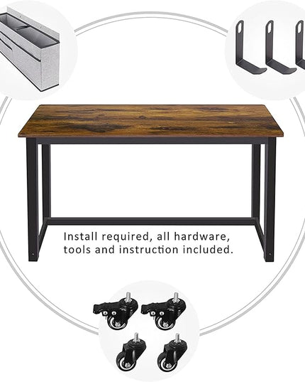 AHB 47" Rolling Computer Desk with 4 Smooth Wheels and 3 Iron Hooks, Simple Style Mobile Writing Desk Home Office Study Table Movable Workstation with Metal Frame - LeafyLoom