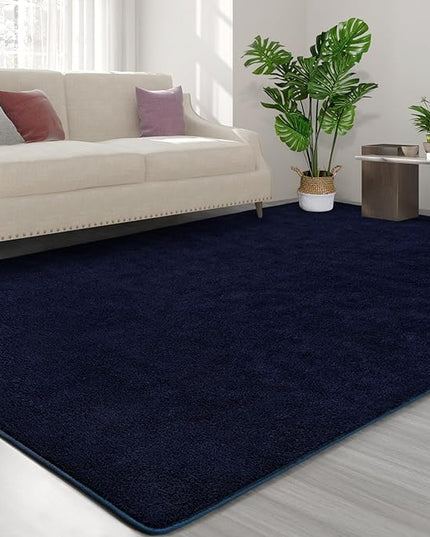 Area Rugs for Bedroom Living Room, 4x6 Navy Blue Super Soft Comfy Thickened Memory-Foam Indoor Carpets, Modern Aesthetic Minimalist Carpet for Boys Girls Adults Apartment Nursery Home Décor - LeafyLoom