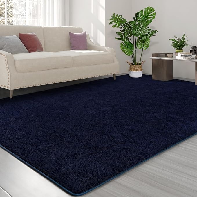 Area Rugs for Bedroom Living Room, 4x6 Navy Blue Super Soft Comfy Thickened Memory-Foam Indoor Carpets, Modern Aesthetic Minimalist Carpet for Boys Girls Adults Apartment Nursery Home Décor - LeafyLoom