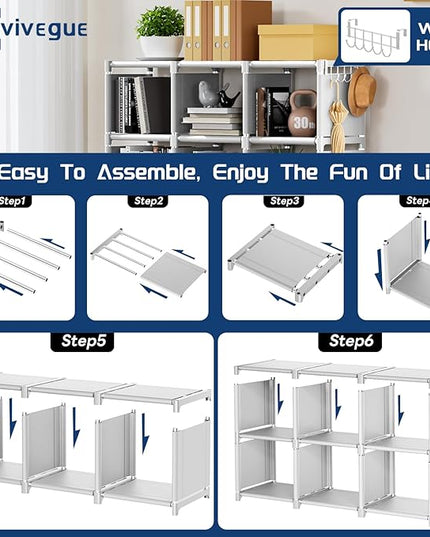 Mavivegue Book Shelf, 12 Cube Storage Organizer, DIY Bookcase, Metal Cube Bookshelf,Tall Book case for Bedroom, Living Room,Office,Closet Storage Organizer, White Cubicle Storage Rack - LeafyLoom