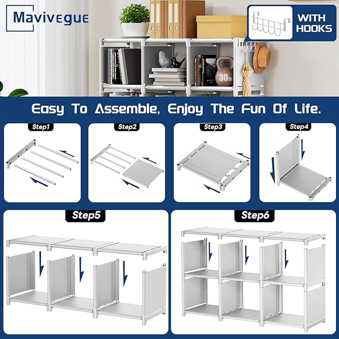 Mavivegue Book Shelf, 12 Cube Storage Organizer, DIY Bookcase, Metal Cube Bookshelf,Tall Book case for Bedroom, Living Room,Office,Closet Storage Organizer, White Cubicle Storage Rack - LeafyLoom
