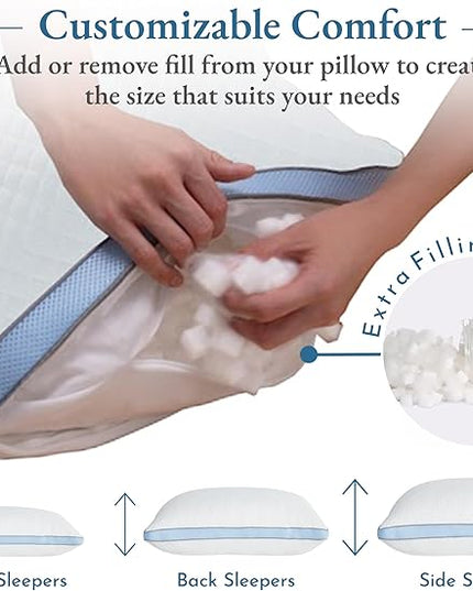 California Design Den Luxury Queen Size Pillow - Adjustable Loft Memory Foam - Soft Down Alternative - Cooling Luxury Hotel Pillows for Back, Stomach or Side Sleepers - Medium Soft, CertiPUR-US - LeafyLoom