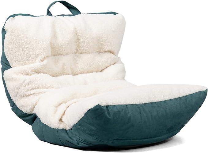 Big Joe Roma Kid's Bean Bag Chair, Oat Sherpa and Sage, Vegan Suede, 2 feet - LeafyLoom